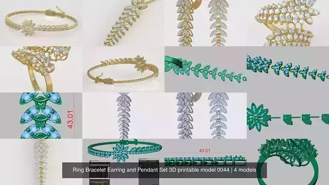 Ring Bracelet Earring and Pendant Set 3D printable model 0044