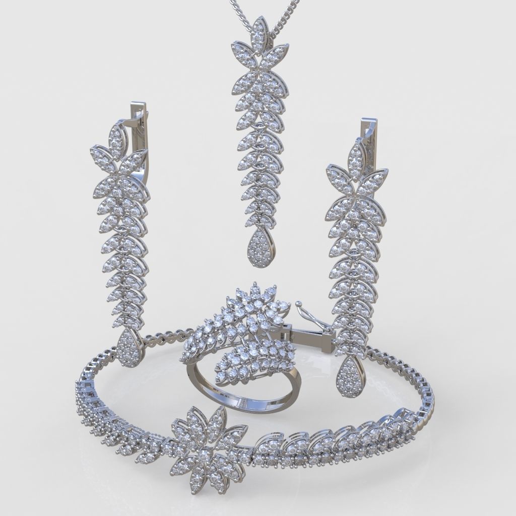 Ring Bracelet Earring and Pendant Set 3D printable model 0044 3D Model Collection_2