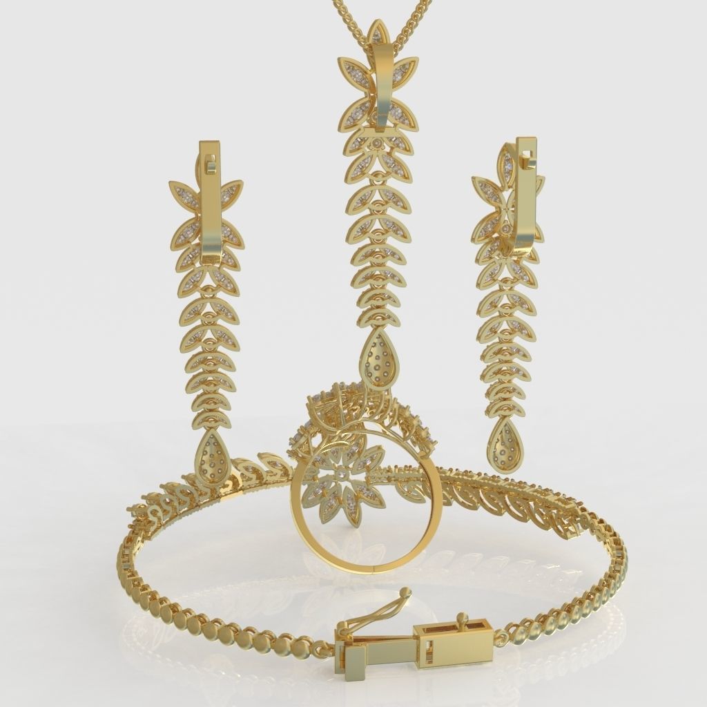 Ring Bracelet Earring and Pendant Set 3D printable model 0044 3D Model Collection_9