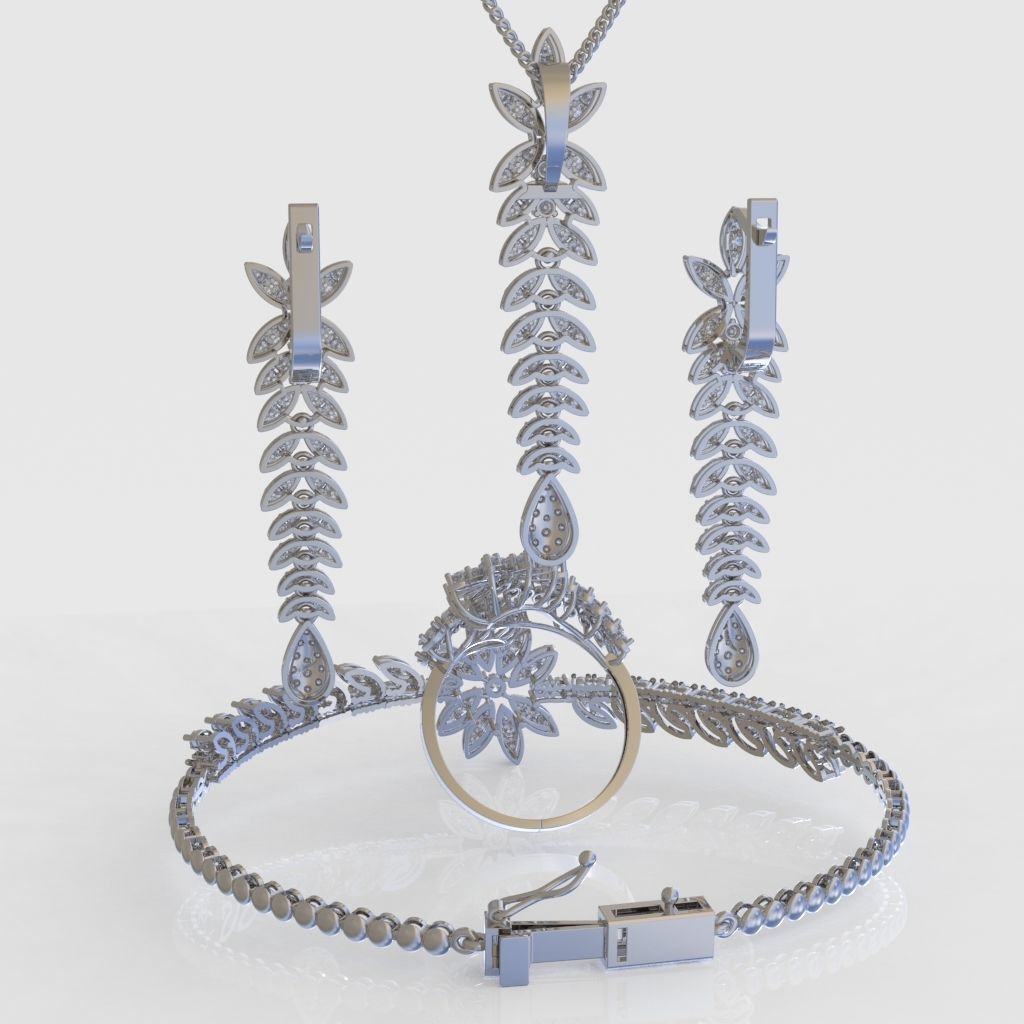 Ring Bracelet Earring and Pendant Set 3D printable model 0044 3D Model Collection_10