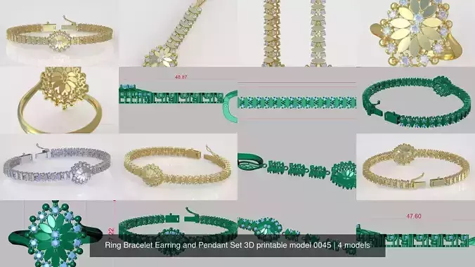 Ring Bracelet Earring and Pendant Set 3D printable model 0045