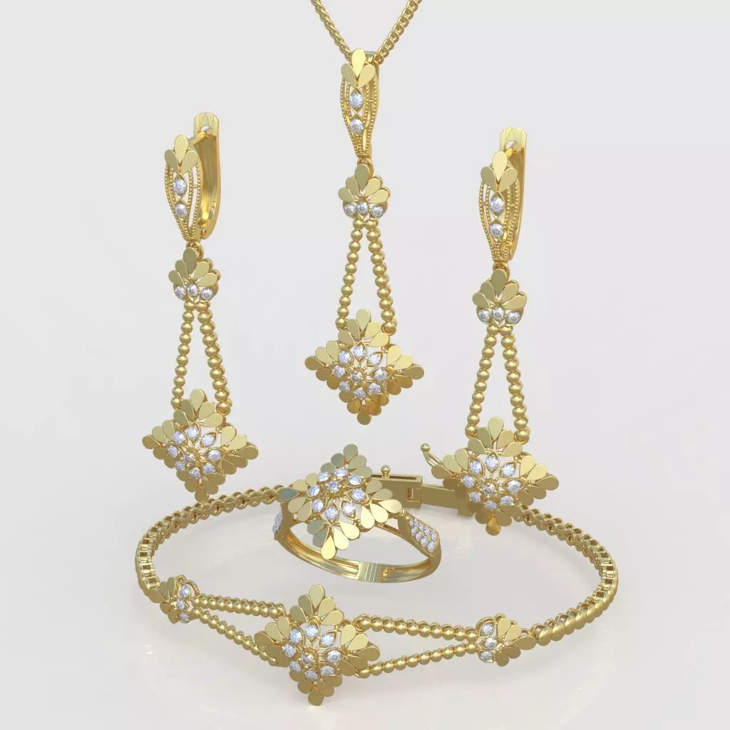 Ring Bracelet Earring and Pendant Set 3D printable model 0046 3D Model Collection_0