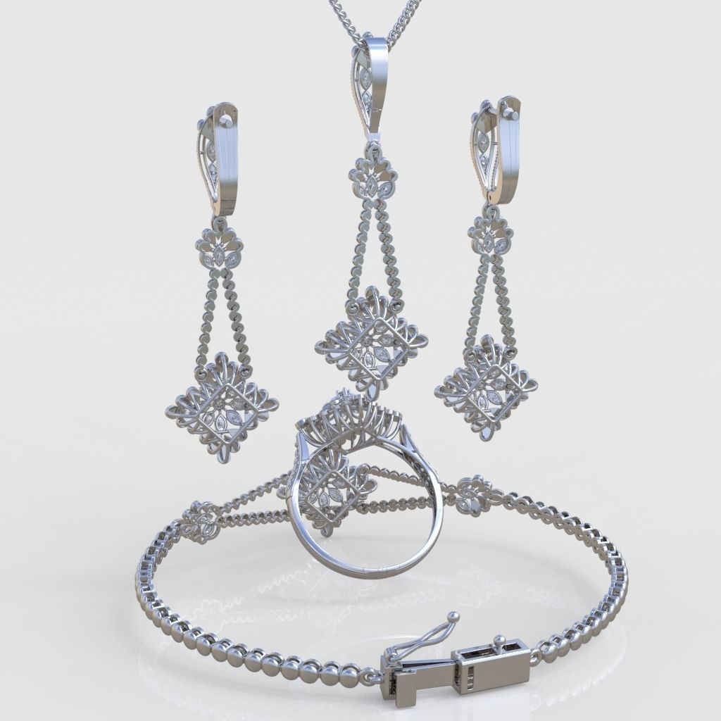 Ring Bracelet Earring and Pendant Set 3D printable model 0046 3D Model Collection_10