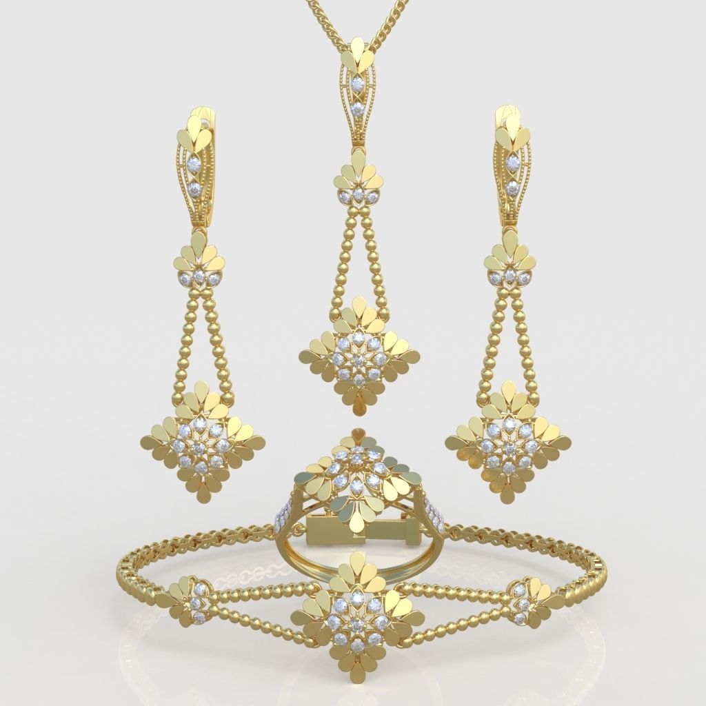 Ring Bracelet Earring and Pendant Set 3D printable model 0046 3D Model Collection_3