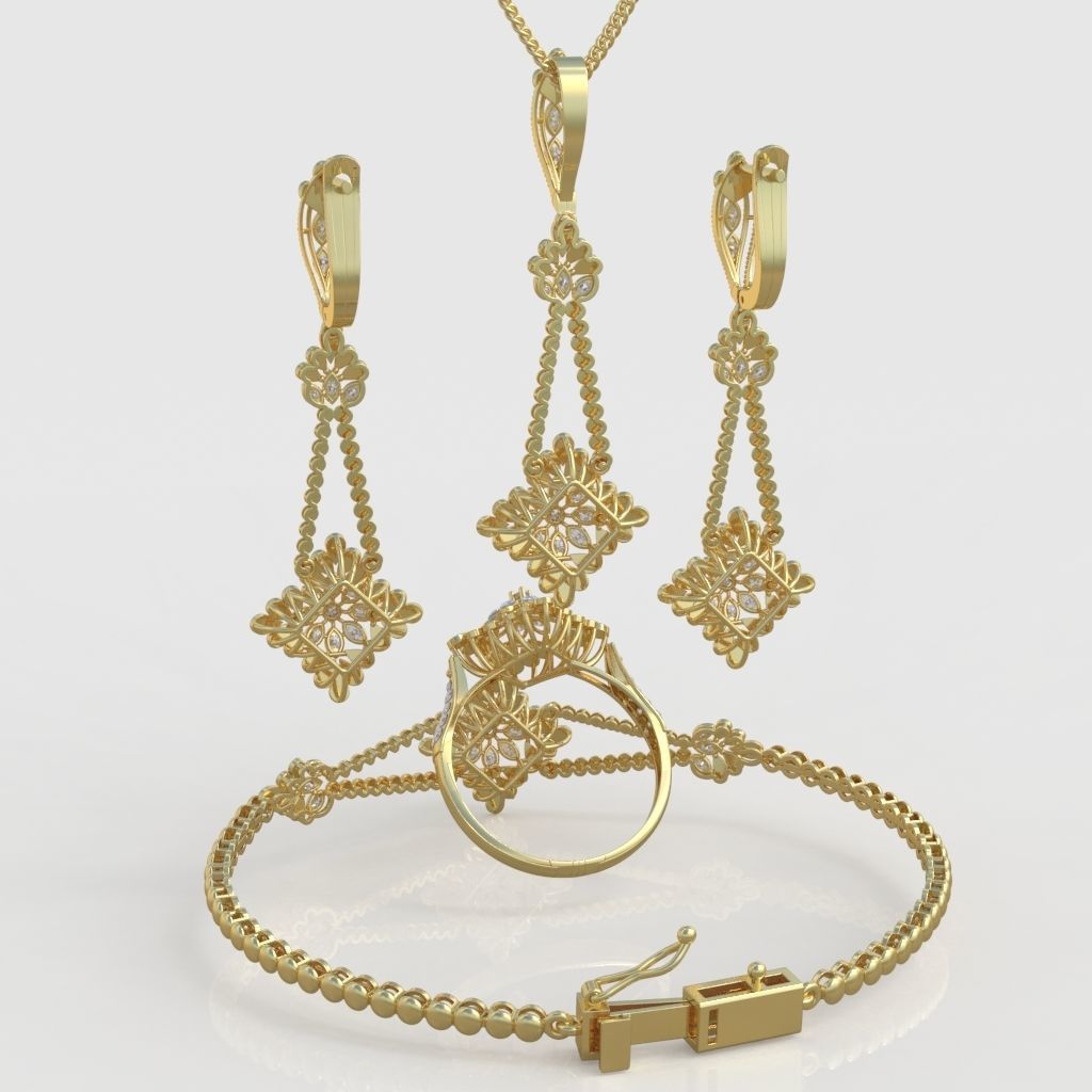 Ring Bracelet Earring and Pendant Set 3D printable model 0046 3D Model Collection_9