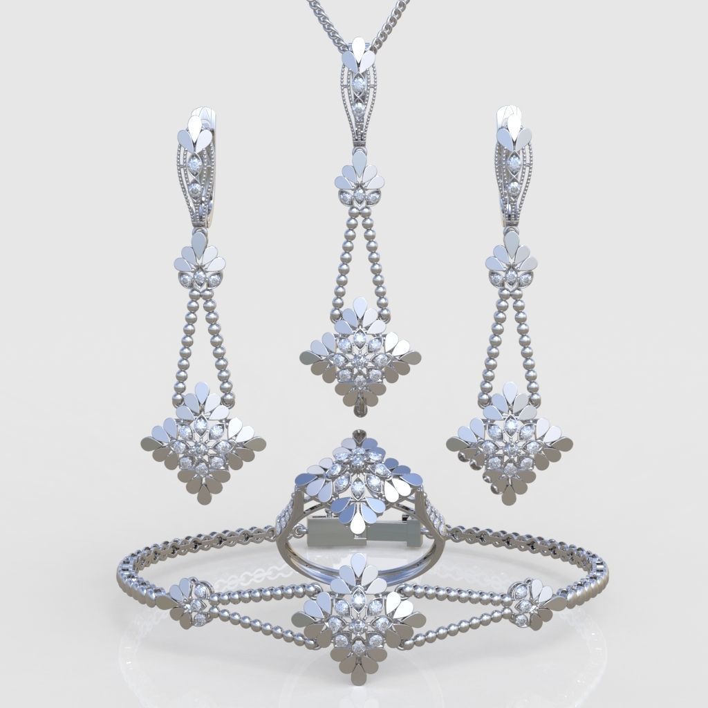 Ring Bracelet Earring and Pendant Set 3D printable model 0046 3D Model Collection_4