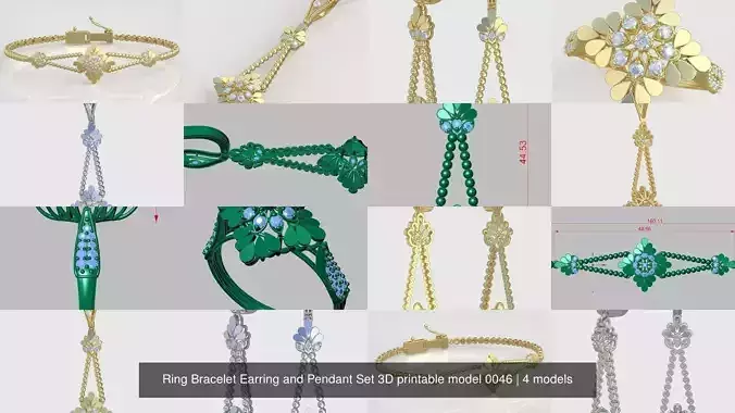 Ring Bracelet Earring and Pendant Set 3D printable model 0046