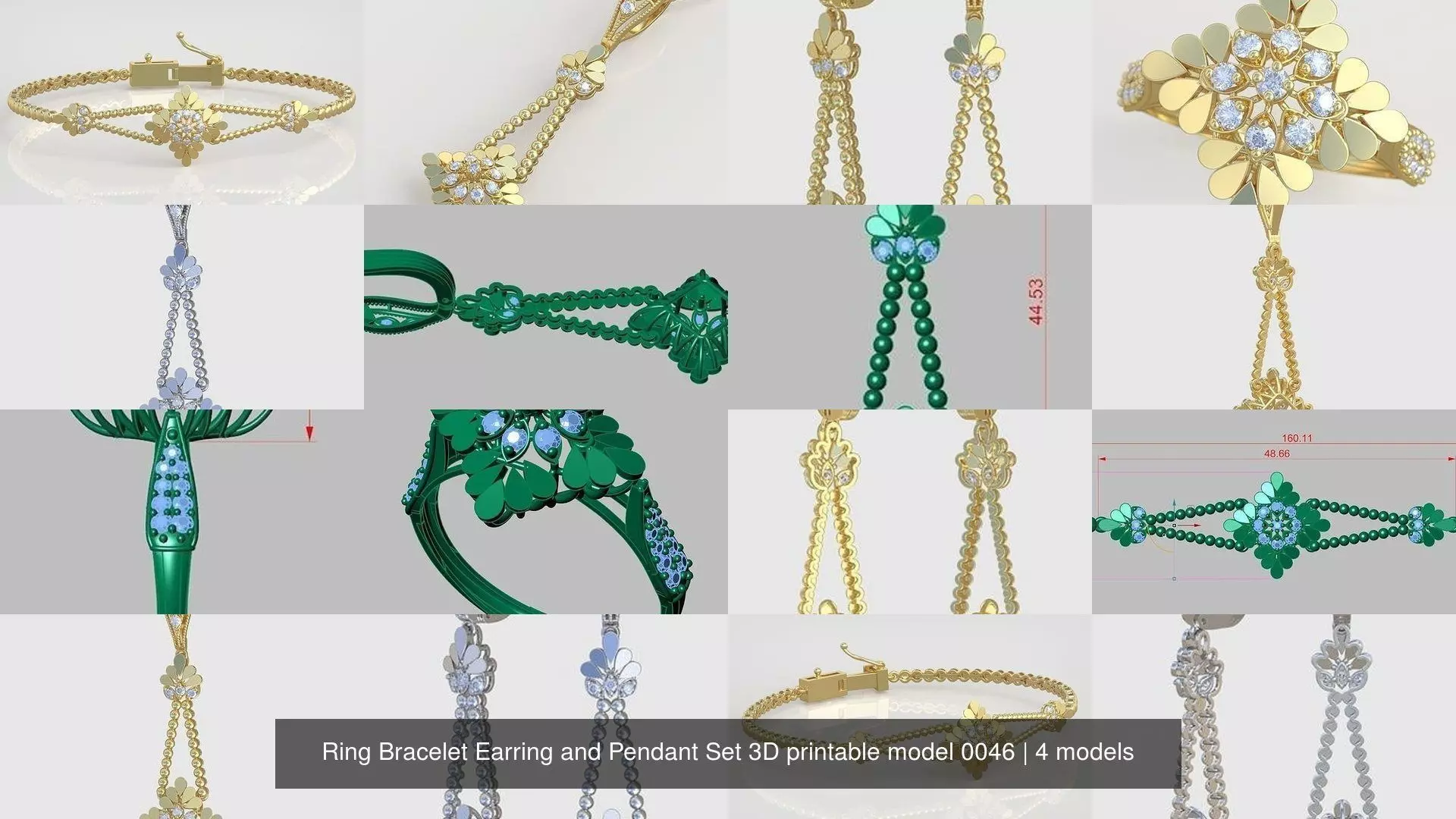 Ring Bracelet Earring and Pendant Set 3D printable model 0046 3D Model Collection_1