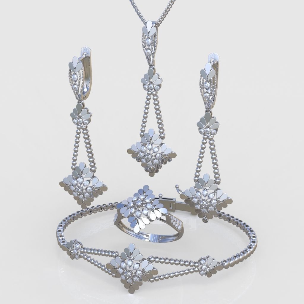 Ring Bracelet Earring and Pendant Set 3D printable model 0046 3D Model Collection_2