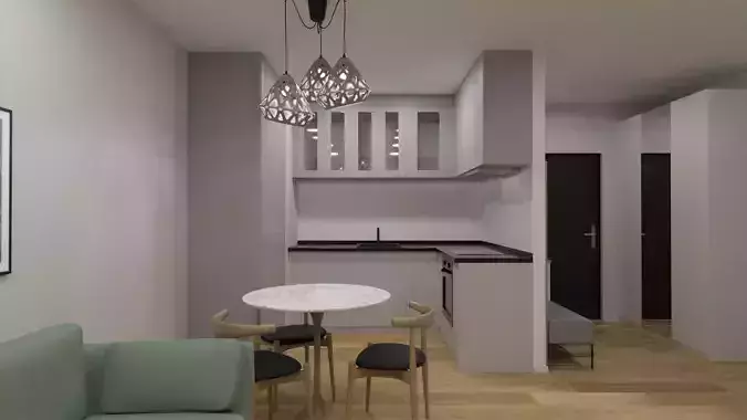 Apartment with kitchen and dining area
