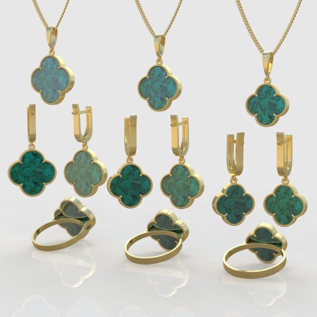 Ring Earring and Pendant Set 3D printable model 0047 3D Model Collection_9