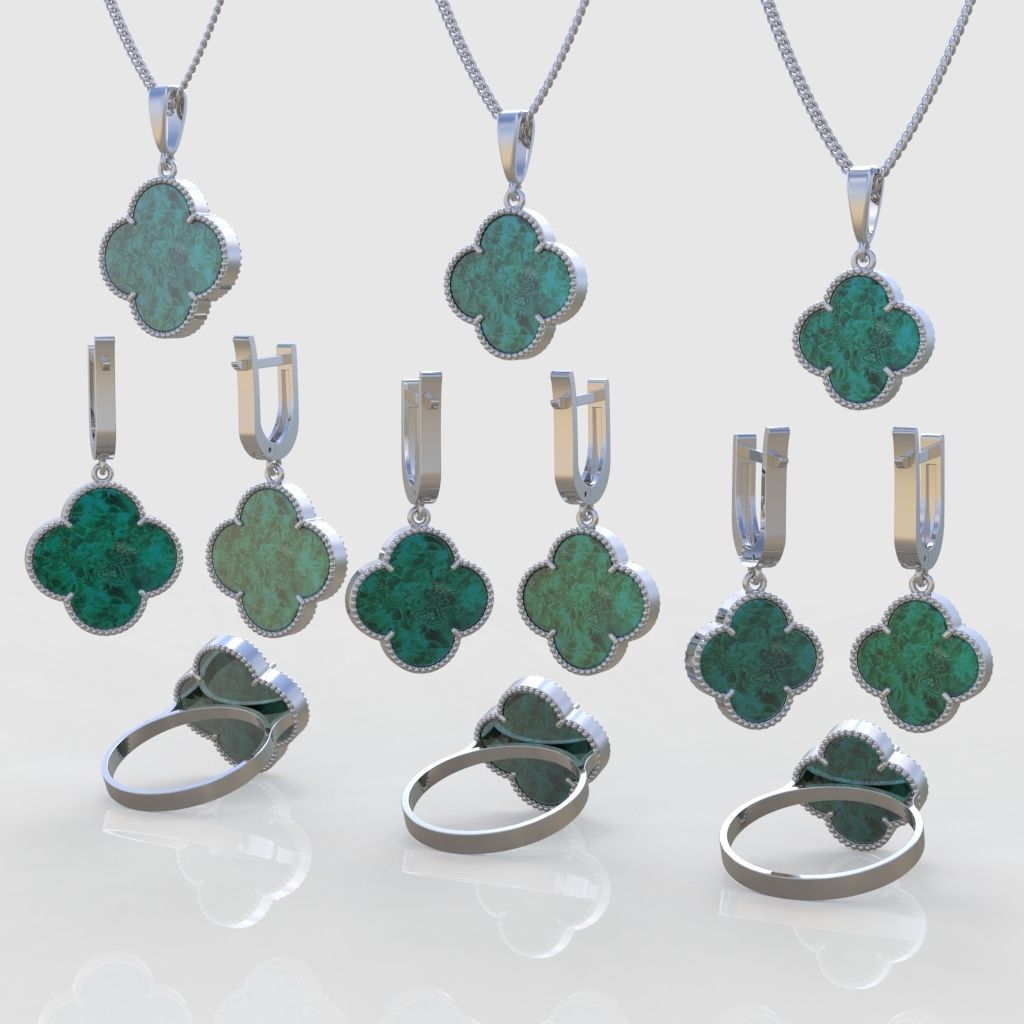 Ring Earring and Pendant Set 3D printable model 0047 3D Model Collection_8