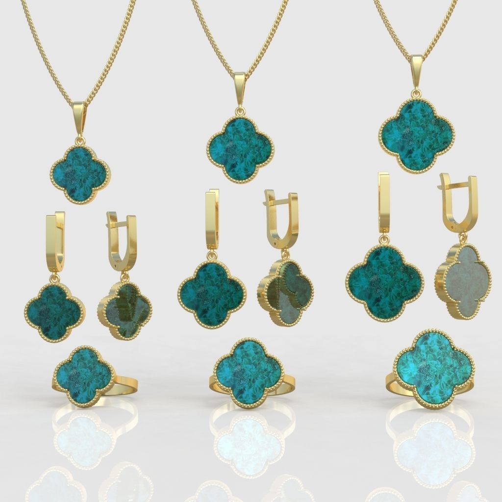 Ring Earring and Pendant Set 3D printable model 0047 3D Model Collection_3