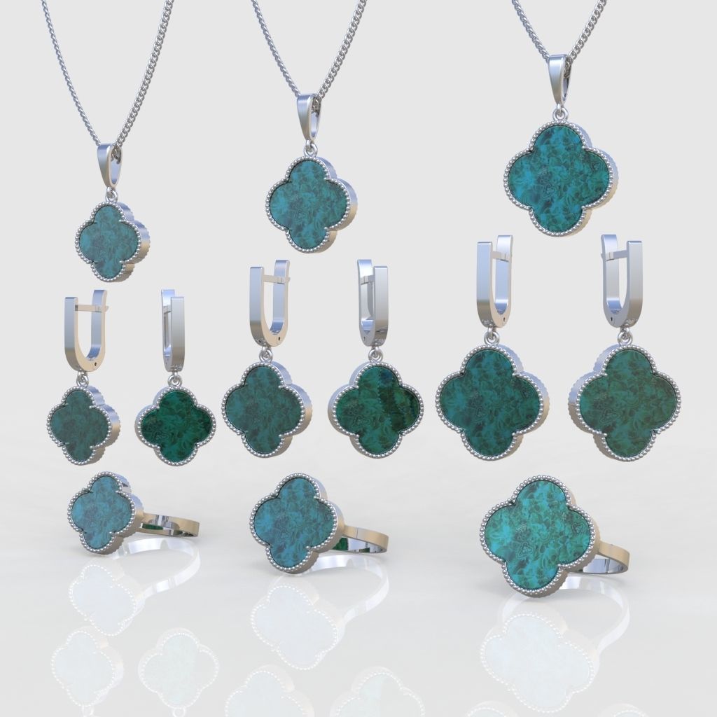 Ring Earring and Pendant Set 3D printable model 0047 3D Model Collection_4