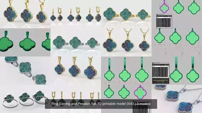 Ring Earring and Pendant Set 3D printable model 0047