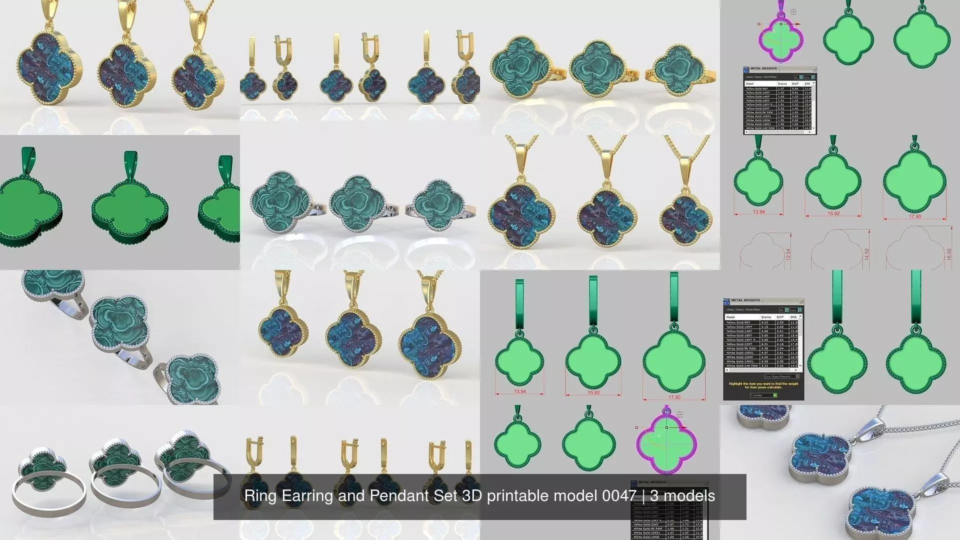 Ring Earring and Pendant Set 3D printable model 0047 3D Model Collection_1