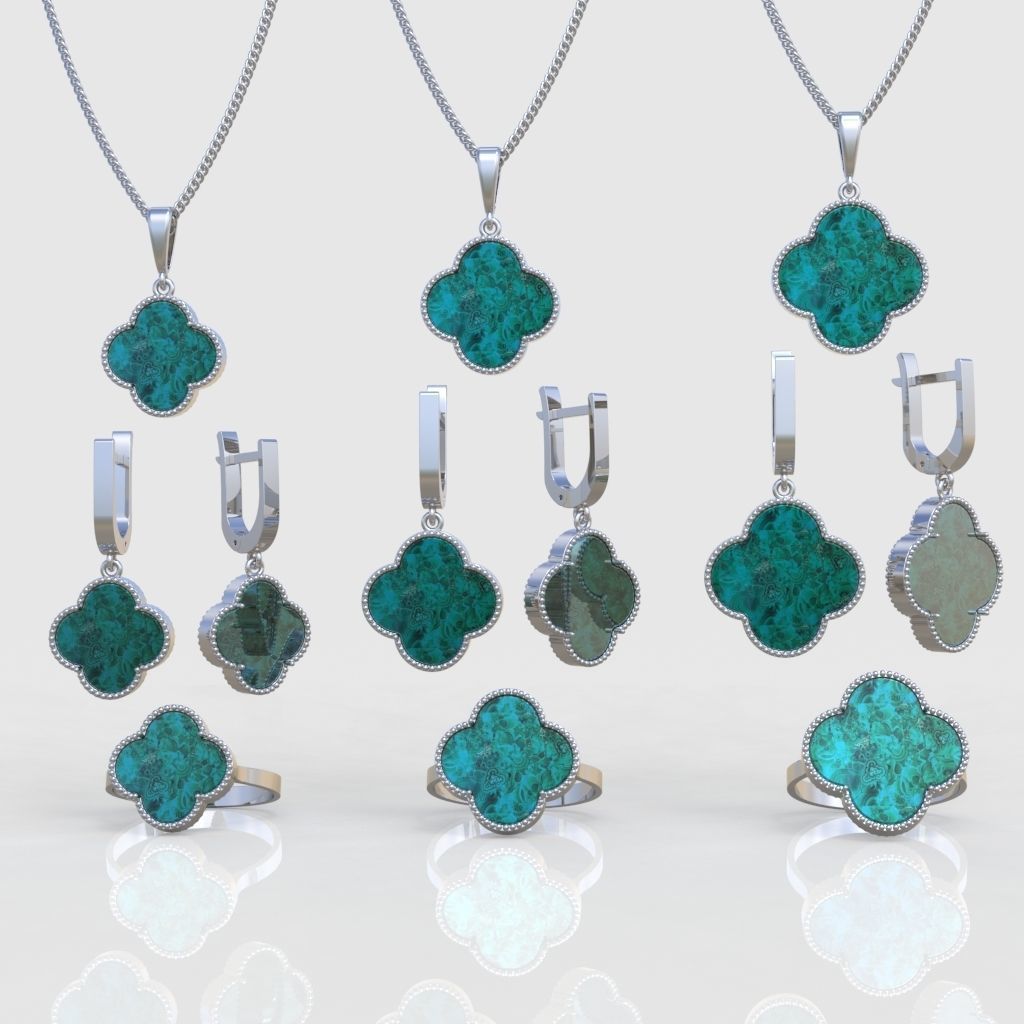 Ring Earring and Pendant Set 3D printable model 0047 3D Model Collection_2