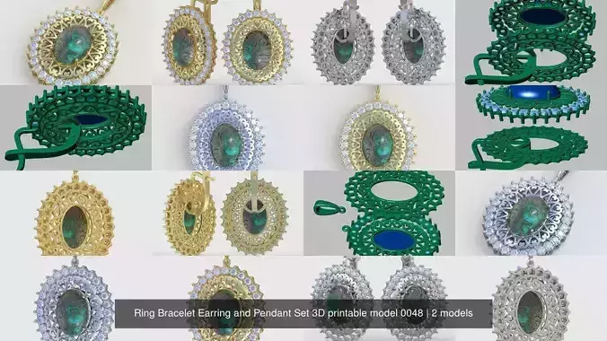 Ring Bracelet Earring and Pendant Set 3D printable model 0048