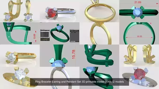 Ring Bracelet Earring and Pendant Set 3D printable model 0049