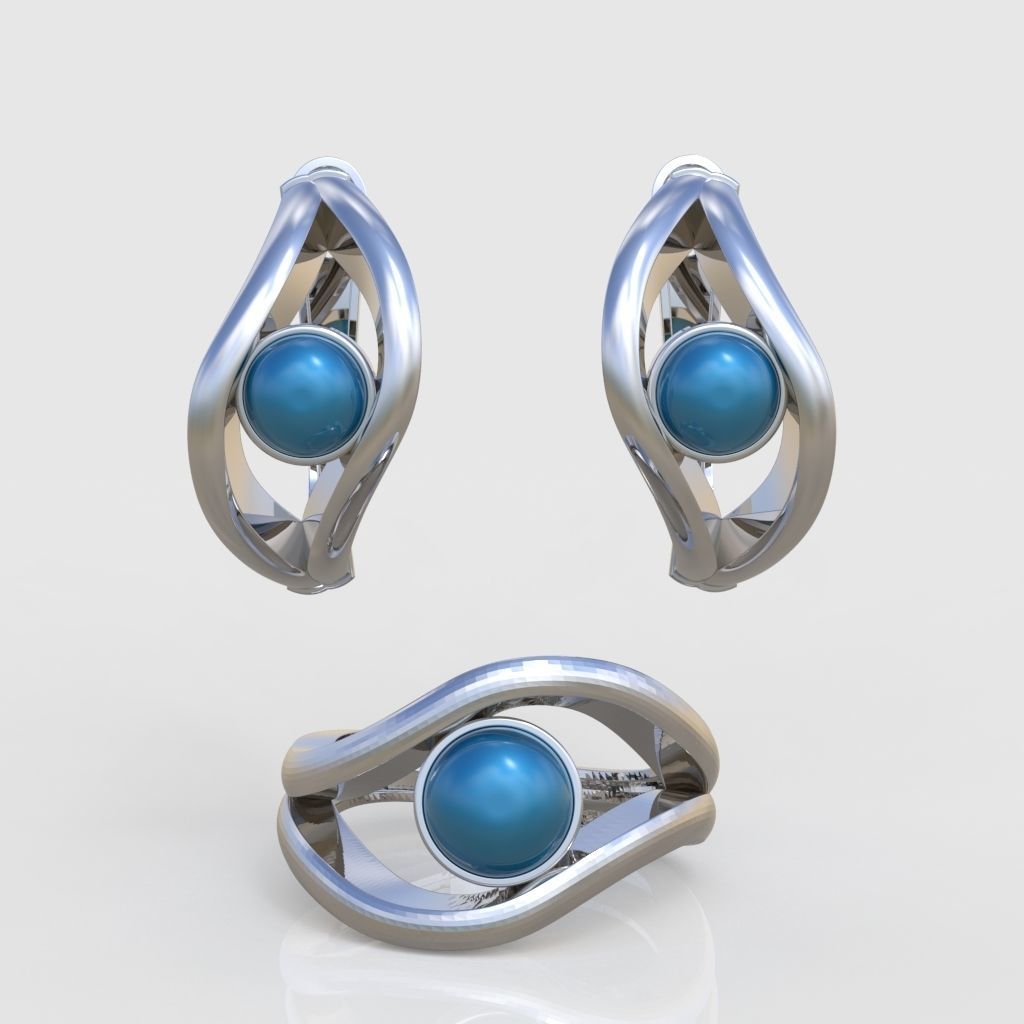 Ring and Earring  Set 3D printable model 0050 3D Model Collection_4