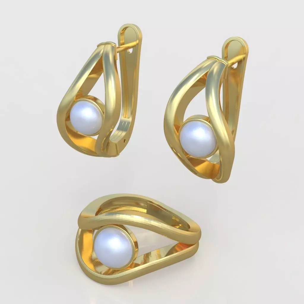 Ring and Earring  Set 3D printable model 0050 3D Model Collection_0
