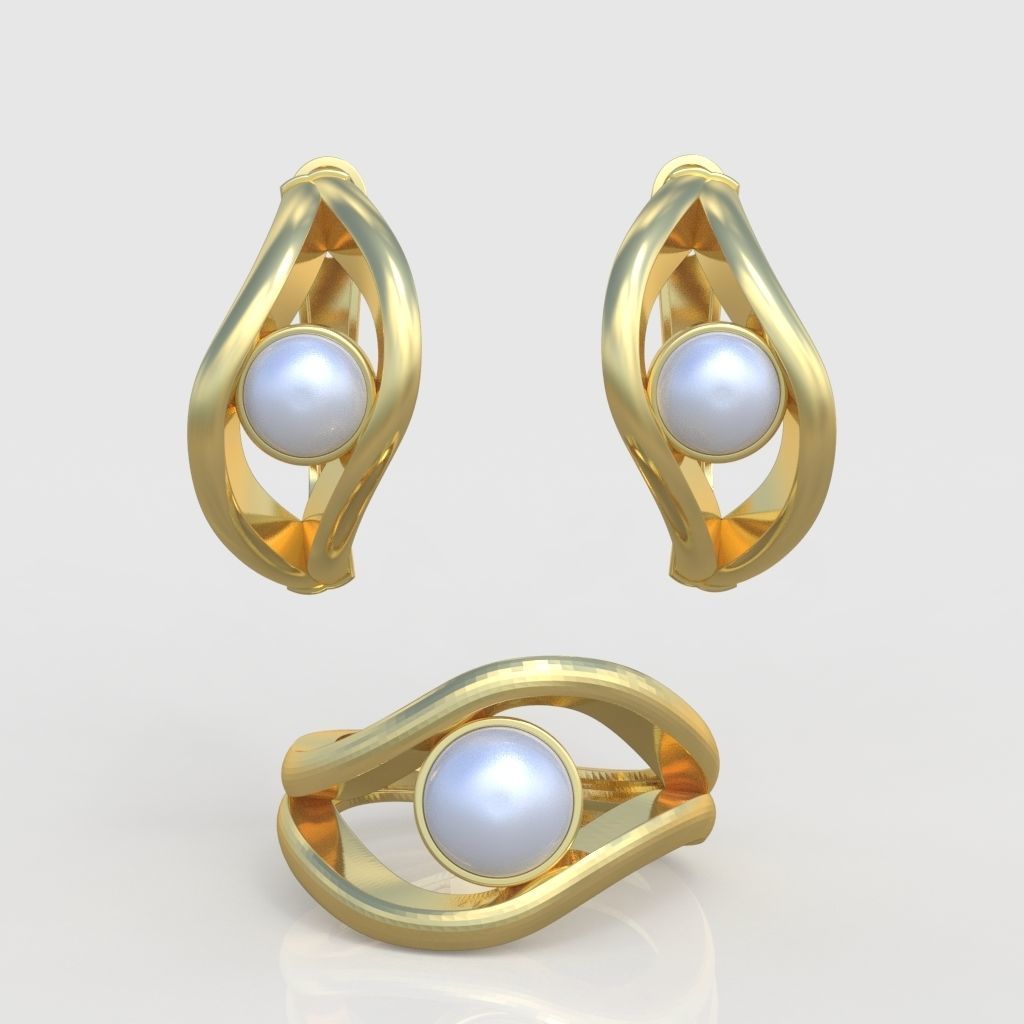 Ring and Earring  Set 3D printable model 0050 3D Model Collection_3