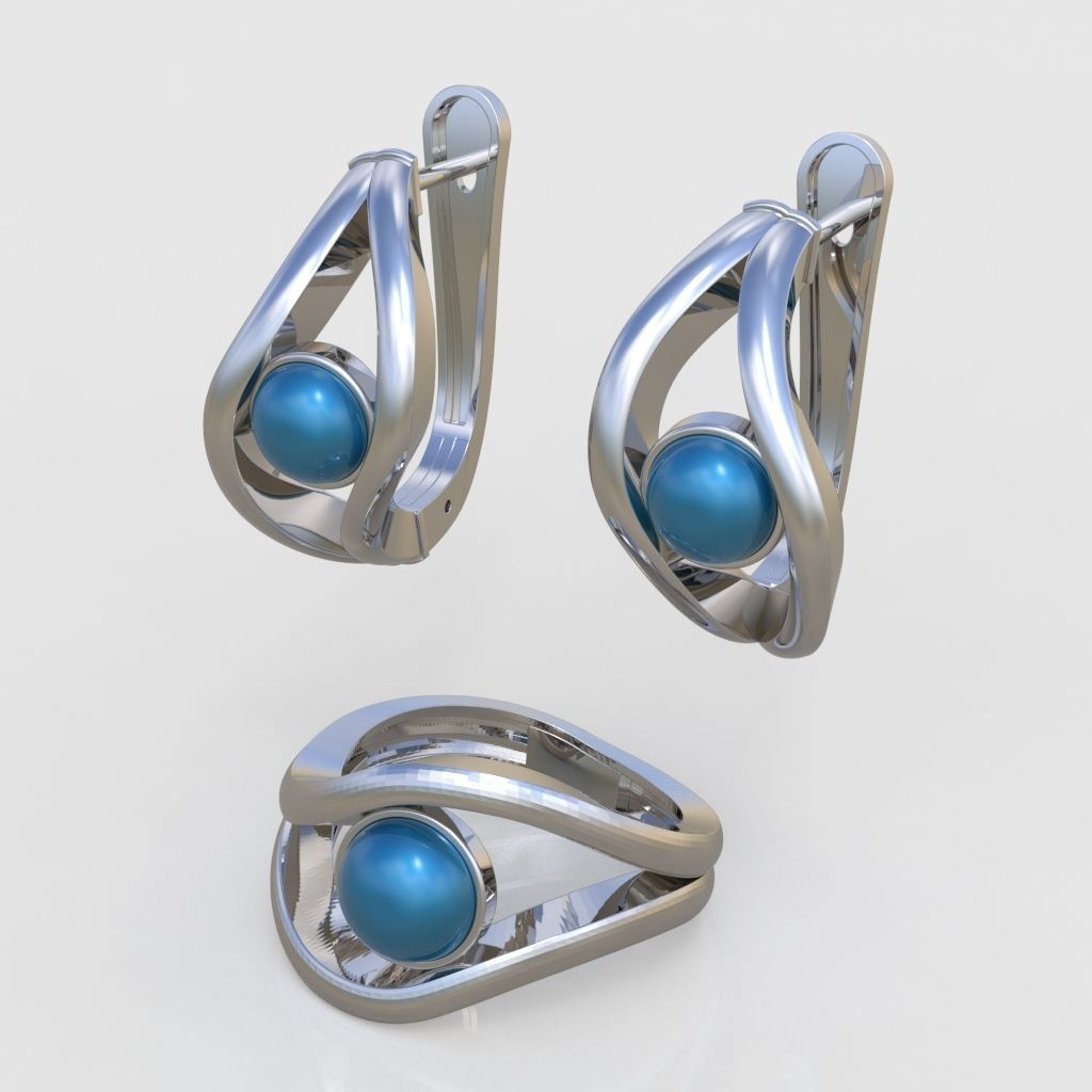 Ring and Earring  Set 3D printable model 0050 3D Model Collection_2
