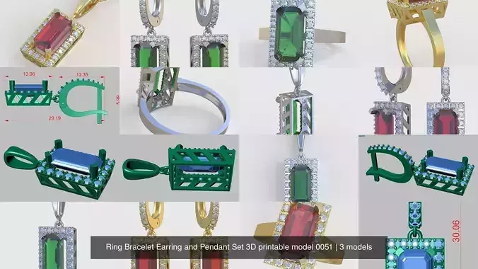 Ring  Earring and Pendant Set 3D printable model 0051