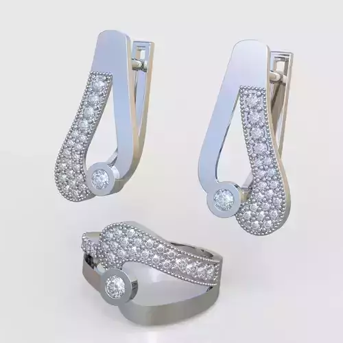 Ring and Earring  Set 3D printable model 0054 3D Model Collection
