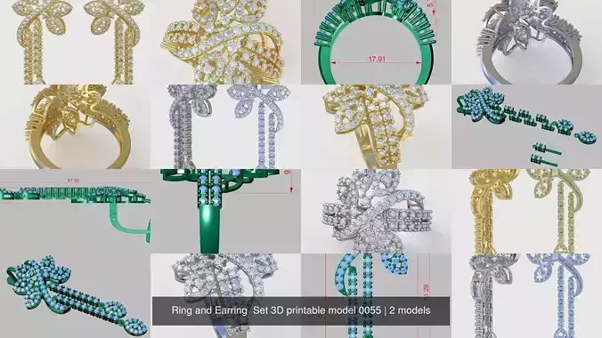 Ring and Earring  Set 3D printable model 0055