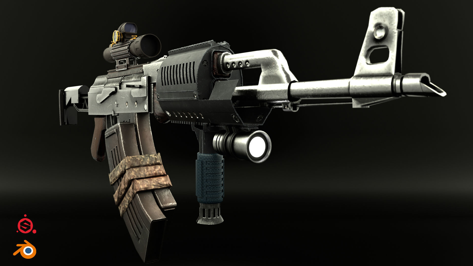 AK-47 Kalashnikov Low-poly 3D model_4