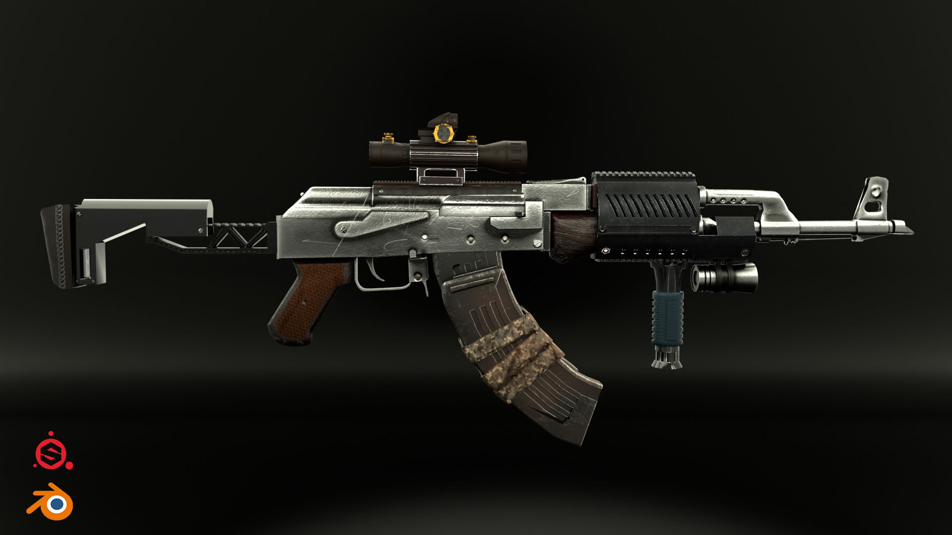 AK-47 Kalashnikov Low-poly 3D model_7