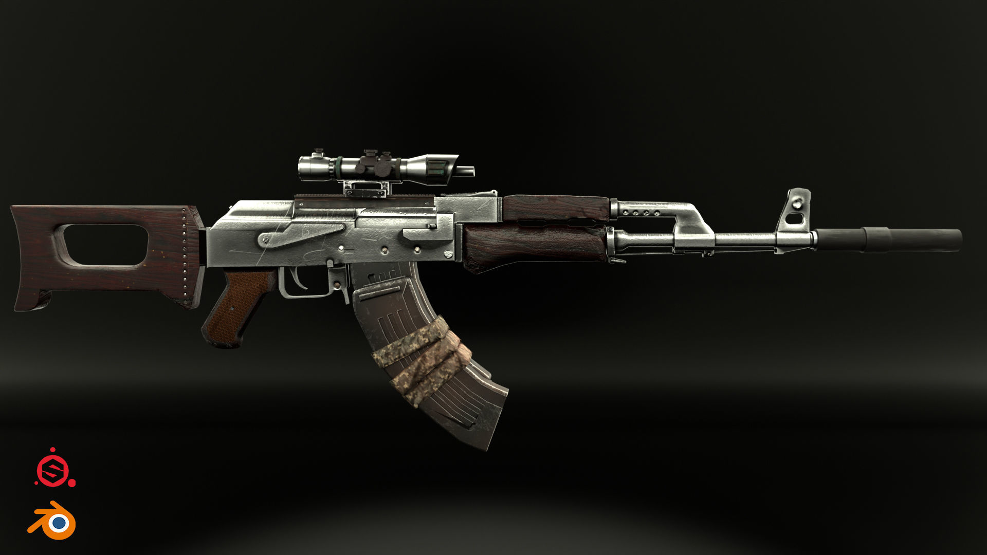 AK-47 Kalashnikov Low-poly 3D model_6