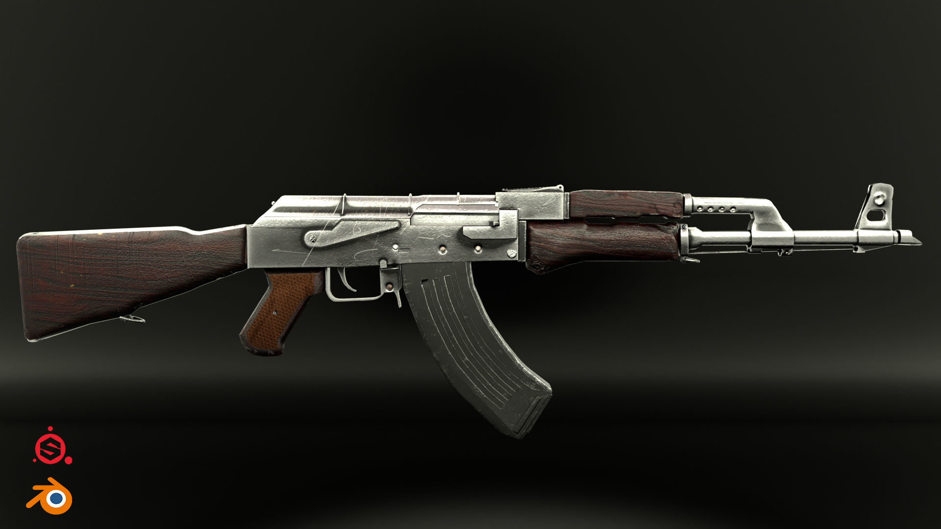 AK-47 Kalashnikov Low-poly 3D model_11