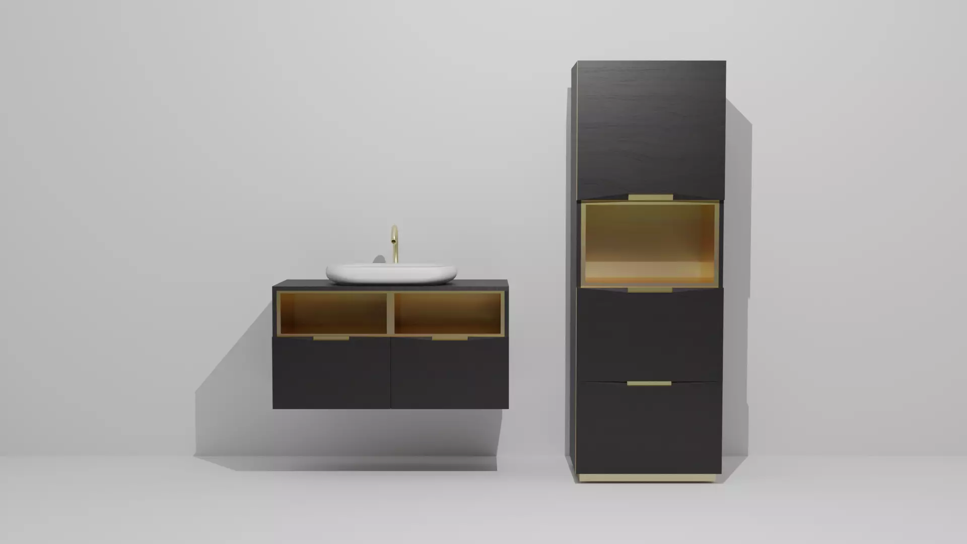Bathroom cabinets black and gold Free 3D model