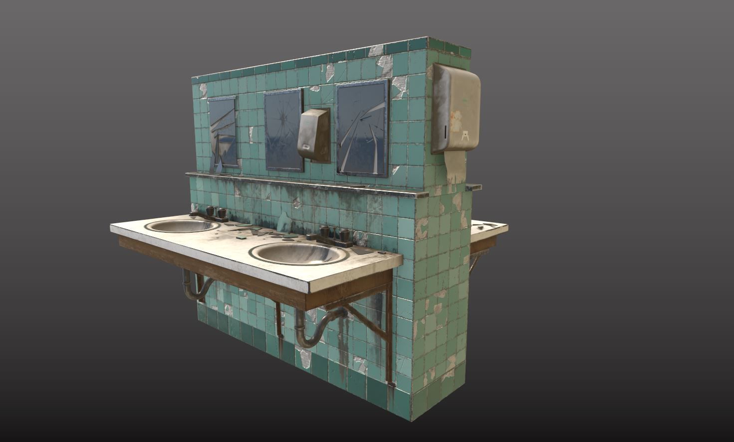Abandoned  Double Sided Sink 3D model_3