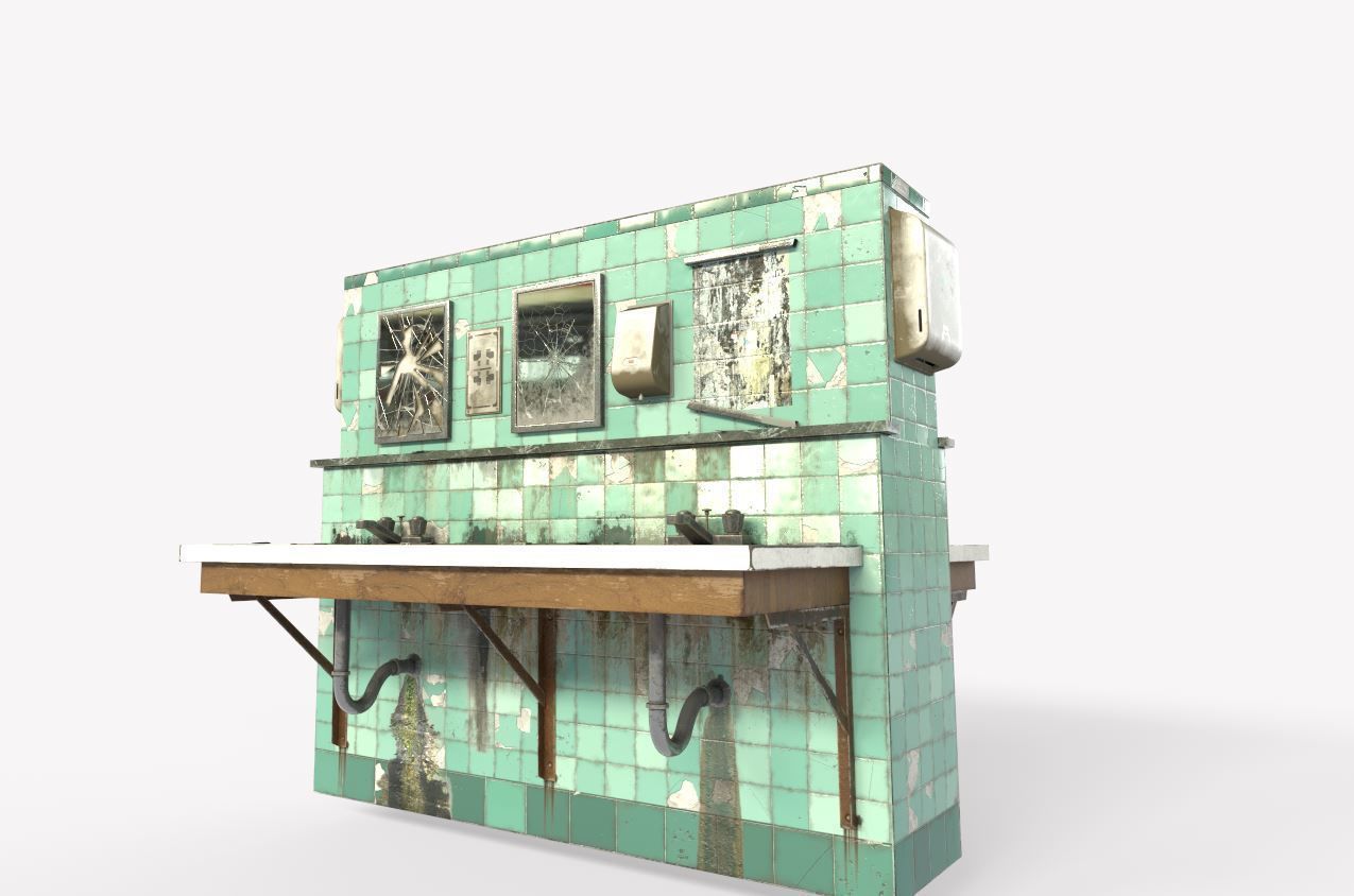 Abandoned  Double Sided Sink 3D model_9