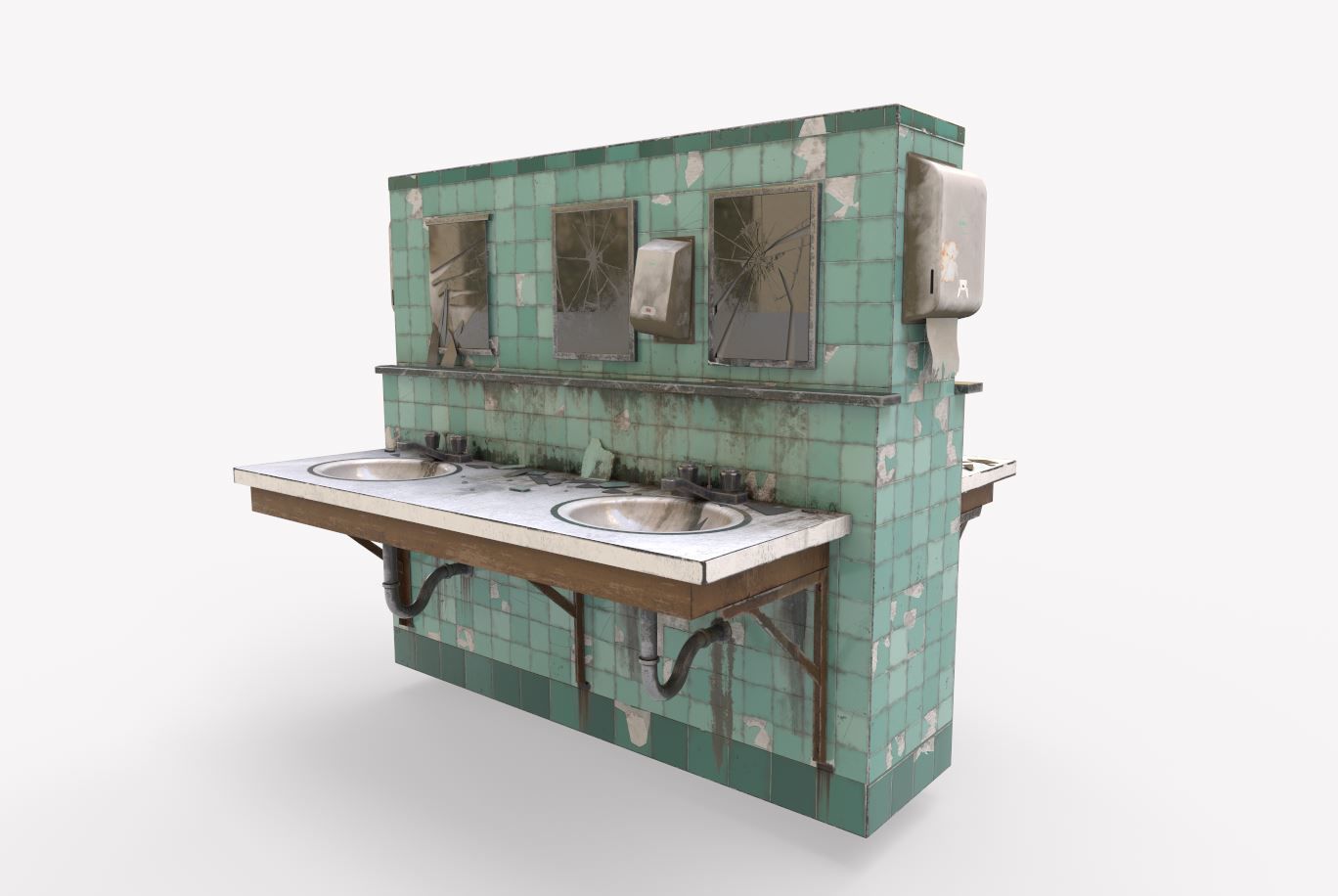 Abandoned  Double Sided Sink 3D model_1