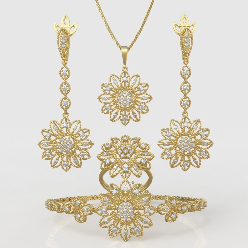 Ring Bracelet Earring and Pendant Set 3D printable model 0058 3D Model Collection_3