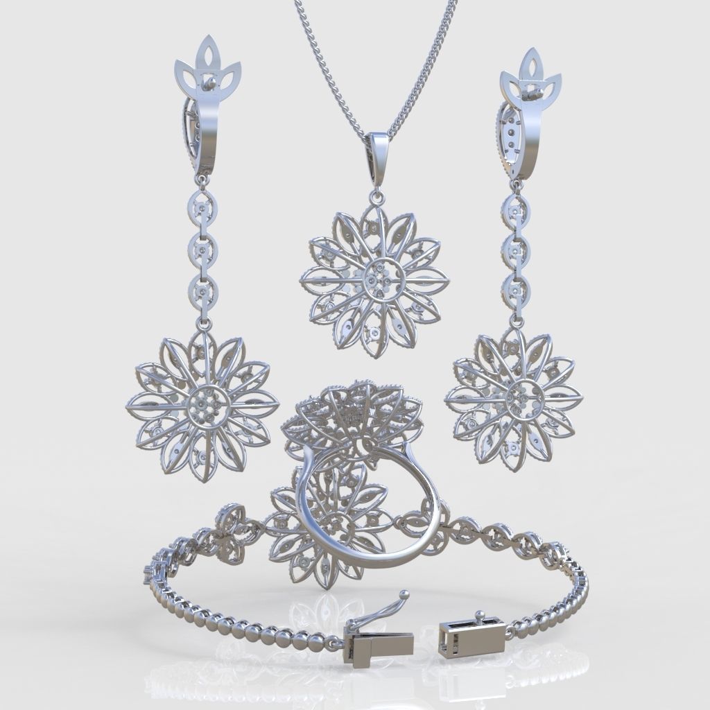 Ring Bracelet Earring and Pendant Set 3D printable model 0058 3D Model Collection_9