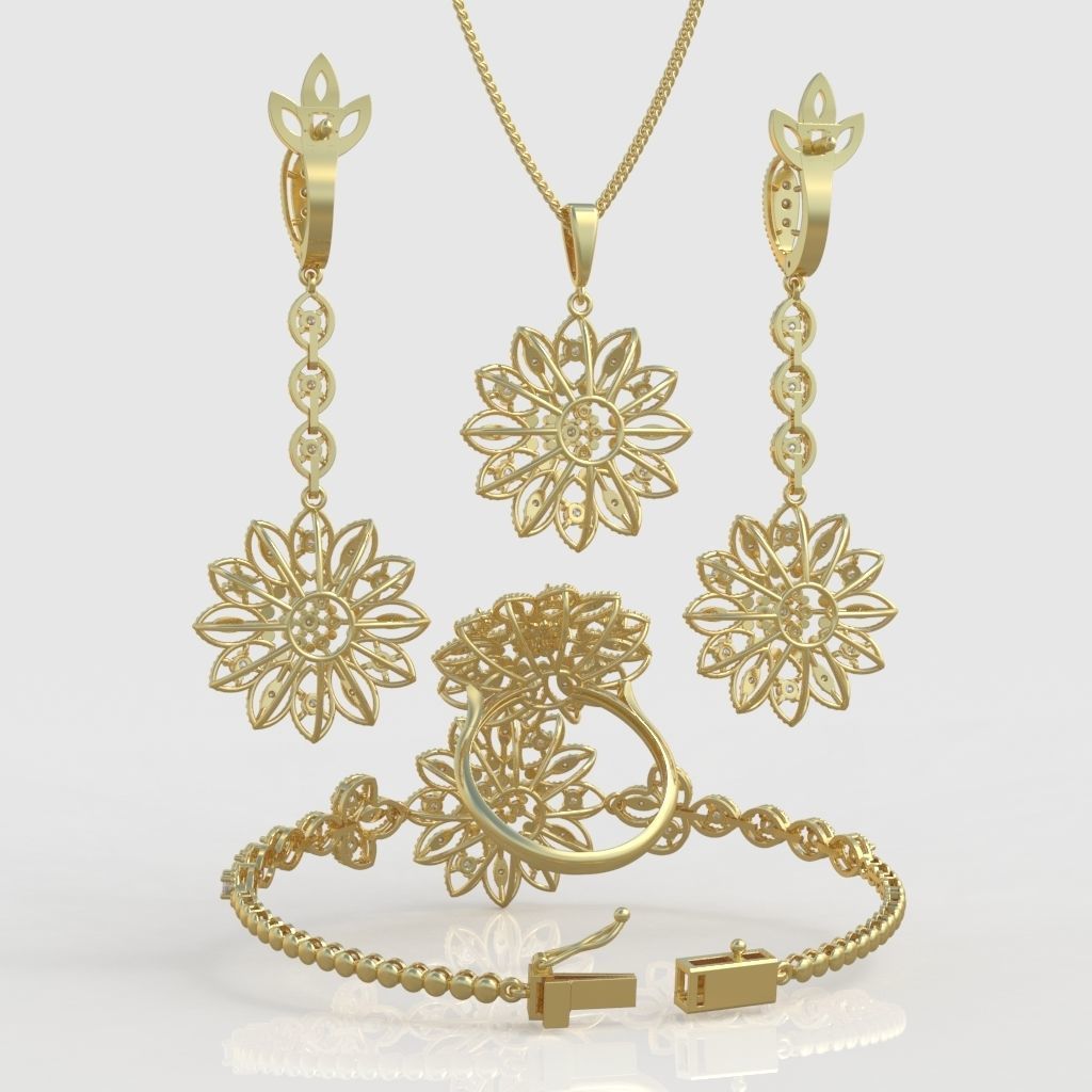 Ring Bracelet Earring and Pendant Set 3D printable model 0058 3D Model Collection_10