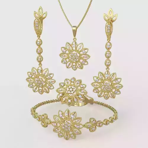 Ring Bracelet Earring and Pendant Set 3D printable model 0058 3D Model Collection