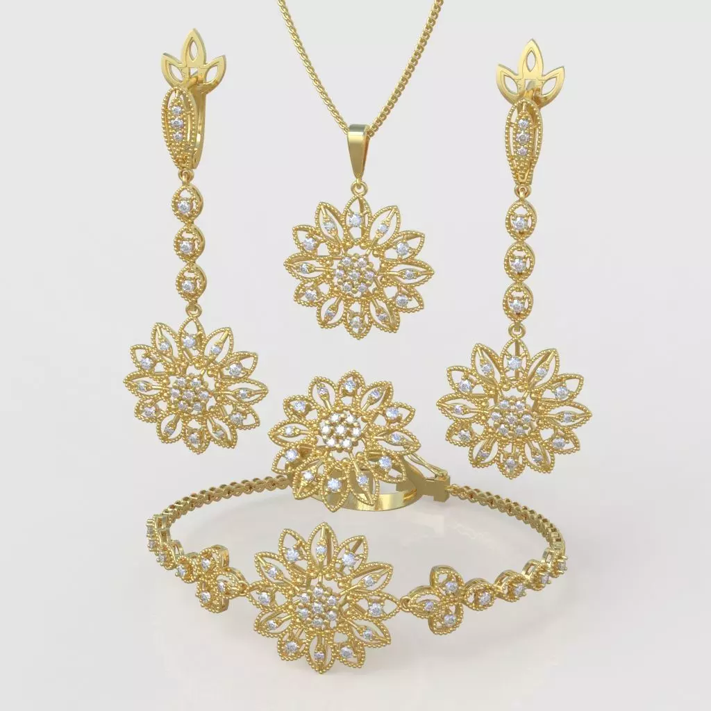 Ring Bracelet Earring and Pendant Set 3D printable model 0058 3D Model Collection_0