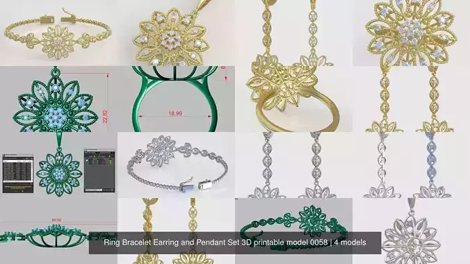 Ring Bracelet Earring and Pendant Set 3D printable model 0058