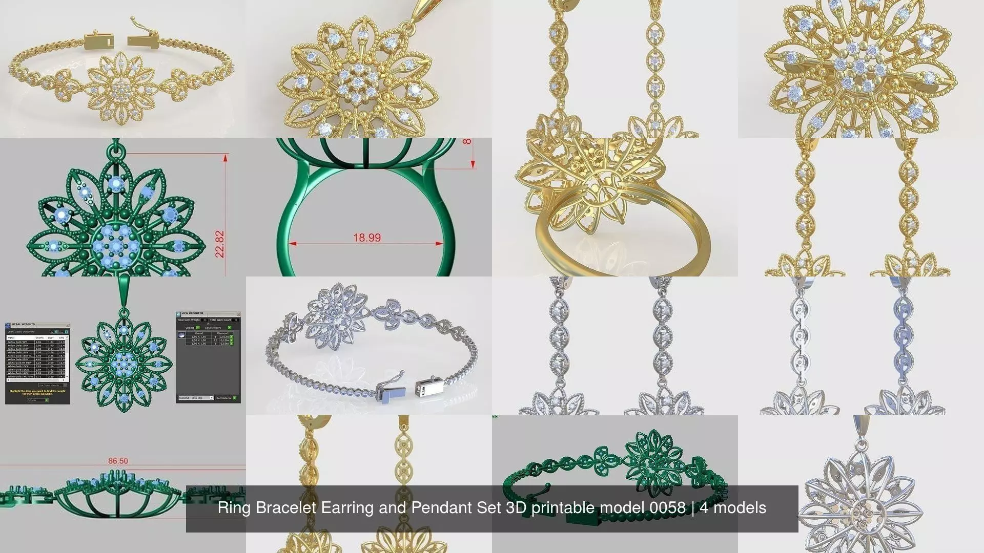 Ring Bracelet Earring and Pendant Set 3D printable model 0058 3D Model Collection_1