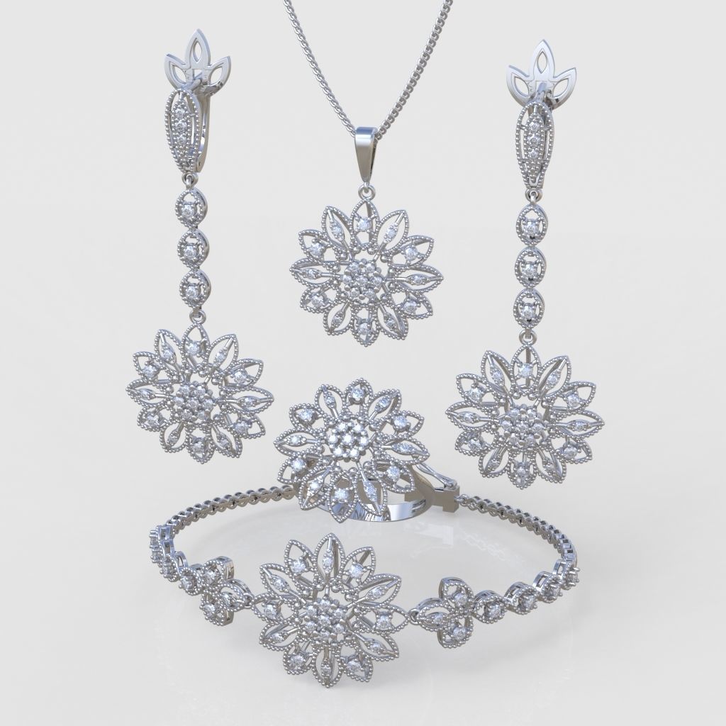 Ring Bracelet Earring and Pendant Set 3D printable model 0058 3D Model Collection_2