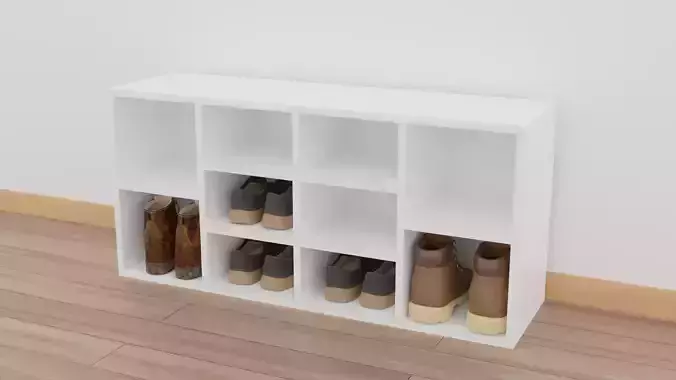 Minimal white shoes rack cabinet 3D model