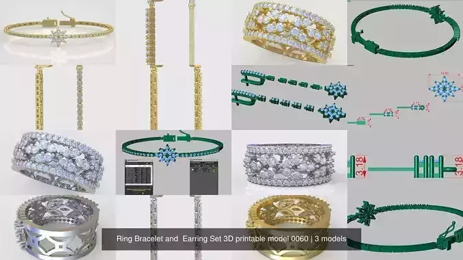 Ring Bracelet and  Earring Set 3D printable model 0060