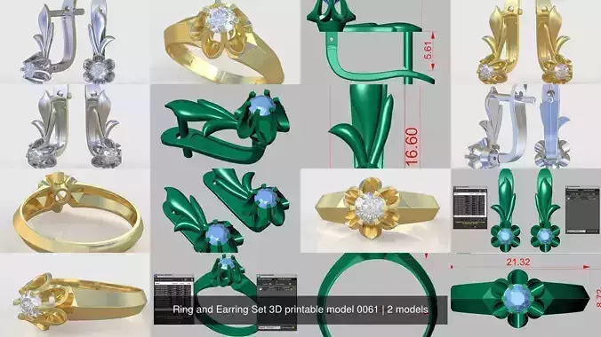 Ring and Earring Set 3D printable model 0061