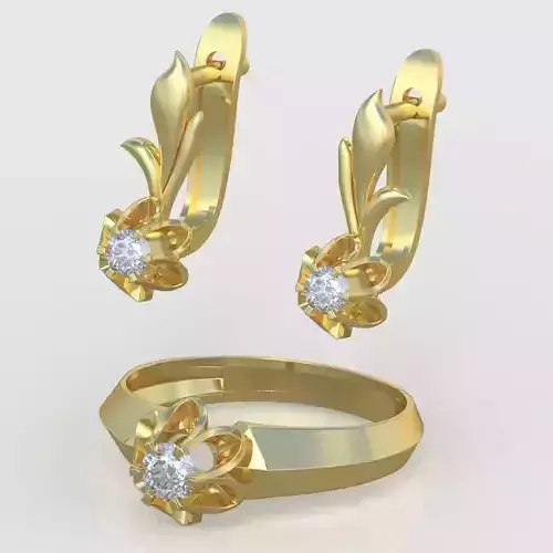 Ring and Earring Set 3D printable model 0061 3D Model Collection